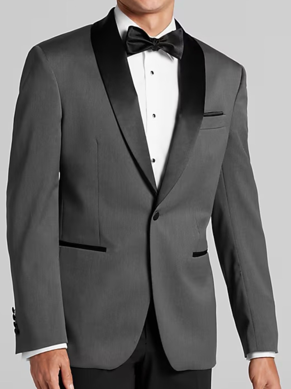 Men's Gray Shawl Lapel Tuxedo Jacket with Black Satin Trim